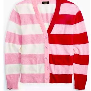 NWT 100% Cashmere Pink / Red Stripe Cardigan Size S